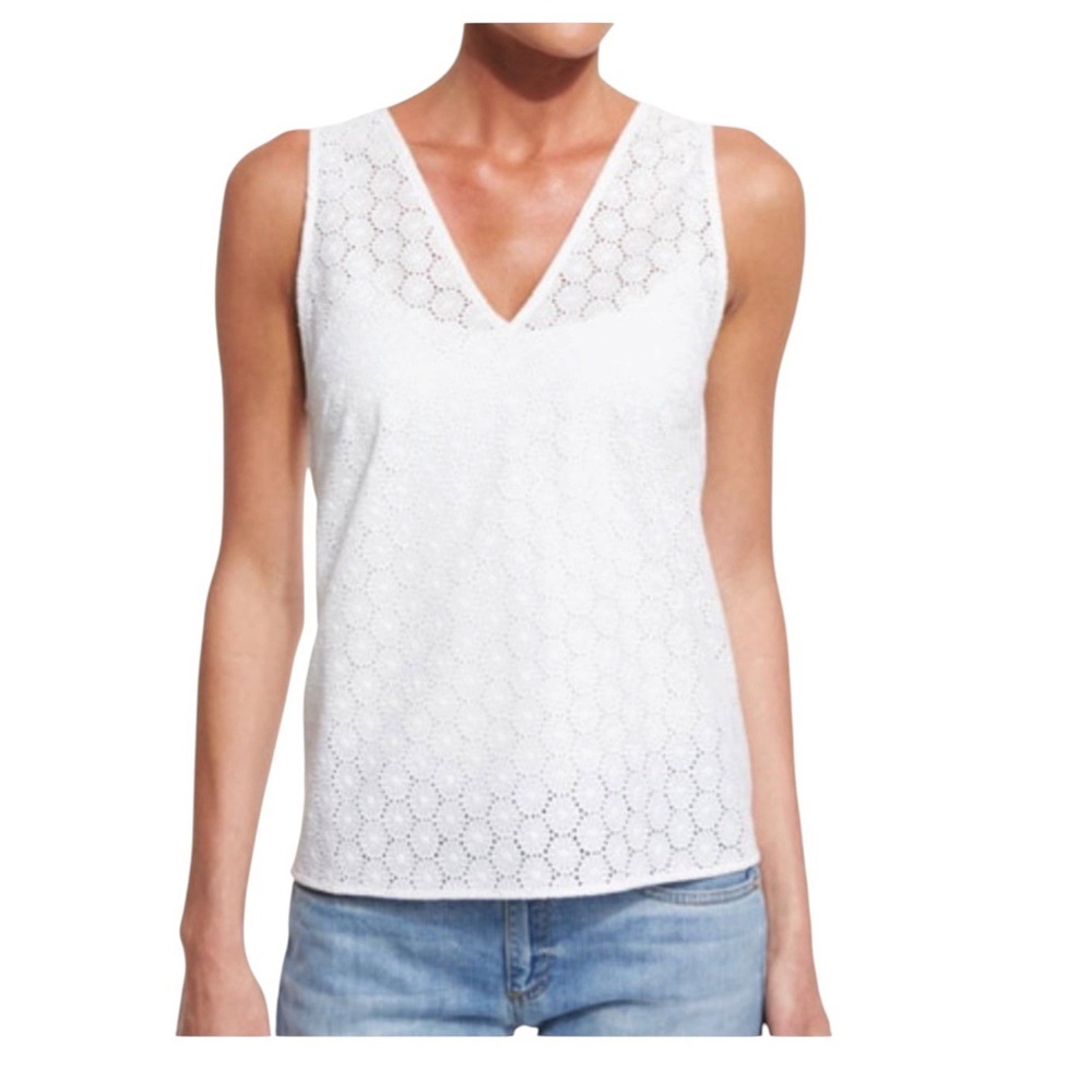 Rag & Bone JEAN Womens Sz M White Eyelet Sleeveless V Neck Top Embroidered